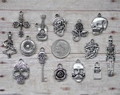 14pc or 5pc Day of the Dead Charm Set Lot Collection Jewelry, Scrapbooking Choose Charms, Split Rings, Lobster Clasps or European Bails