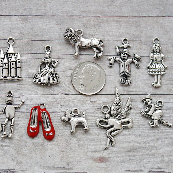 10pc or 5pc Wizard of Oz Charm Set Lot Collection /Jewelry, Scrapbooking, Crafts /Choose Charms, Split Rings, Lobster Clasps, European Bails