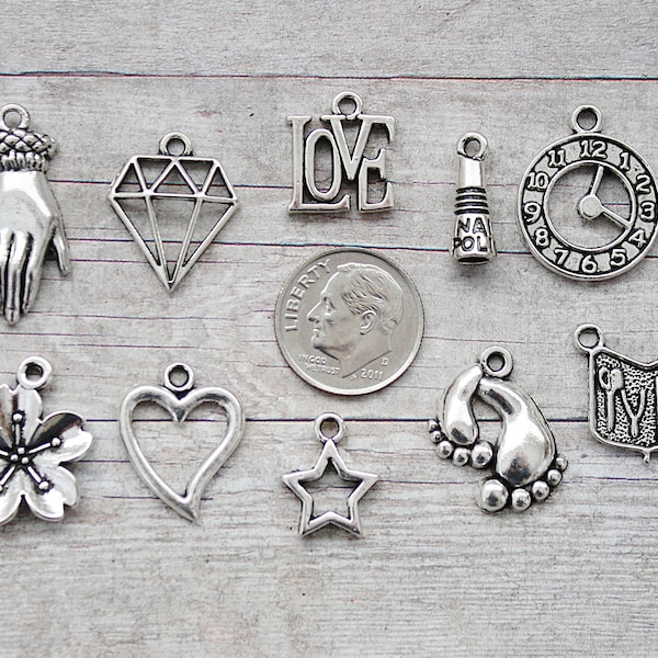 11pc or 5pc Nail Tech Charm Set Lot Collection / Jewelry, Scrapbooking, Crafts /Choose Charms, Split Rings, Lobster Clasps or European Bails