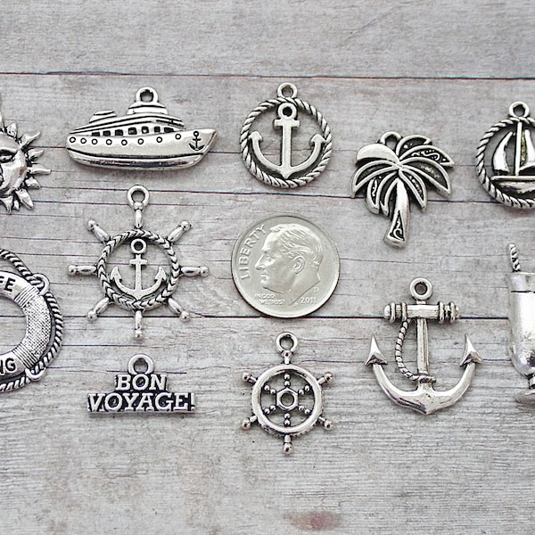 11pc or 5pc Cruise /Travel / Vacation Charm Set Lot Collection /Jewelry, Scrapbooking / Choose Split Rings, Lobster Clasps or European Bails