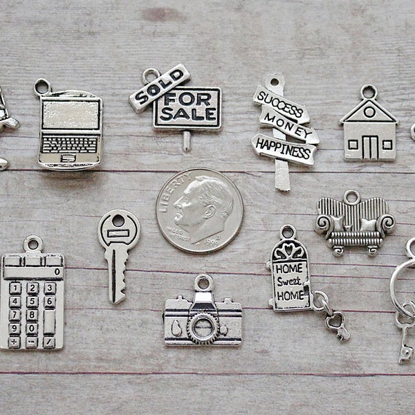 13pc or 5pc Realtor Real Estate Charm Set Lot Collection/Jewelry, Scrapbooking /Choose Charms, Split Rings, Lobster Clasps or European Bails