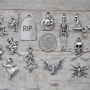 15pc or 5pc Halloween Charm Set Lot Collection / Jewelry, Scrapbooking, Crafts /Choose Charms, Split Rings, Lobster Clasps or European Bails