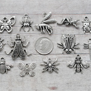 13pc or 5pc Insects / Bugs Charm Set Lot Collection / Jewelry, Scrapbooking / Choose Charms, Split Rings, Lobster Clasps or European Bails