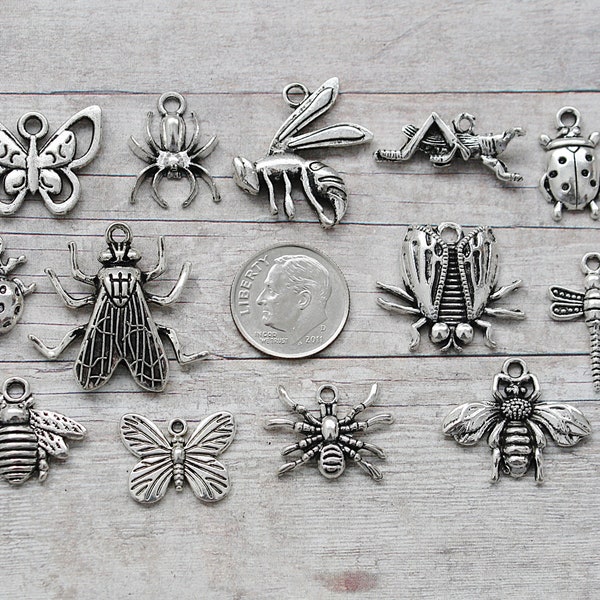 13pc or 5pc Insects / Bugs Charm Set Lot Collection / Jewelry, Scrapbooking / Choose Charms, Split Rings, Lobster Clasps or European Bails