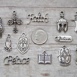 12pc or 5pc Armor of God Charm Set Lot Collection / Jewelry,Scrapbook / Choose Charms, Split Rings, Lobster Clasps, or European Bails