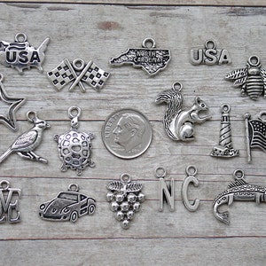 17pc or 5pc State of North Carolina Charm Set Lot Collection/Jewelry,Scrapbooking/Choose Charms,Split Rings,Lobster Clasps or European Bails