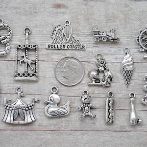 14pc or 5pc Amusement Park Charm Set Lot Collection / Jewelry,Crafts,Scrapbook /Choose Charms, Split Rings, Lobster Clasps or European Bails
