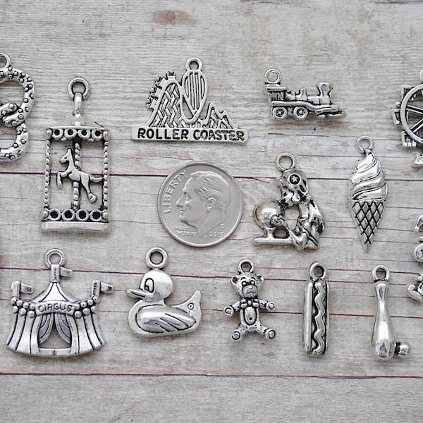 14pc or 5pc Amusement Park Charm Set Lot Collection / Jewelry,Crafts,Scrapbook /Choose Charms, Split Rings, Lobster Clasps or European Bails