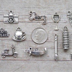 14pc or 5pc Italy / Italian Charm Set Lot Collection / Jewelry, Scrapbooking / Choose Charms, Split Rings, Lobster Clasps or European Bails