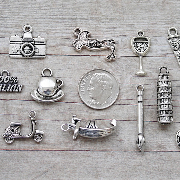 14pc or 5pc Italy / Italian Charm Set Lot Collection / Jewelry, Scrapbooking / Choose Charms, Split Rings, Lobster Clasps or European Bails