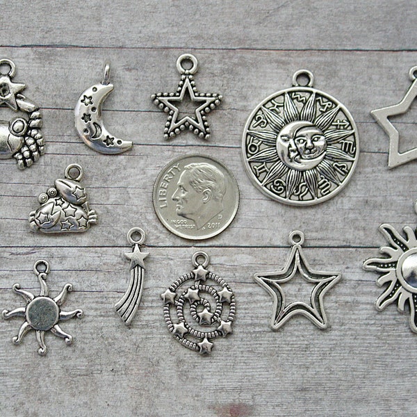 12pc or 5pc Cancer Zodiac Charm Set Lot Collection / Jewelry, Scrapbooking / Choose Charms, Split Rings, Lobster Clasps or European Bails