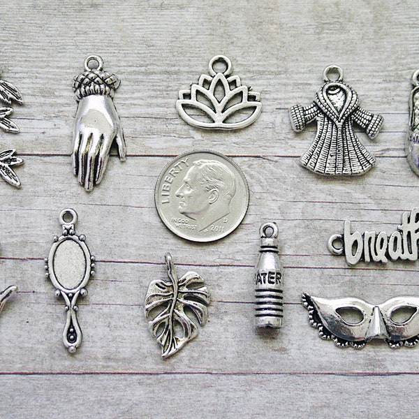 11pc or 5pc Massage Therapist Charm Set Lot Collection / Jewelry, Scrapbooking /Choose Charms, Split Rings, Lobster Clasps or European Bails