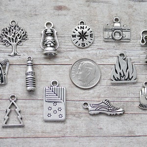 12pc or 5pc Hiking Charm Set Lot Collection / Jewelry, Scrapbooking, Crafts / Choose Charms, Split Rings, Lobster Clasps or European Bails