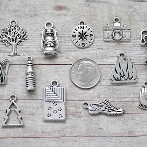 12pc or 5pc Hiking Charm Set Lot Collection / Jewelry, Scrapbooking, Crafts / Choose Charms, Split Rings, Lobster Clasps or European Bails