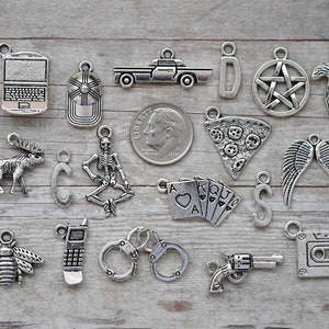 21pc or 5pc Supernatural Charm Set Lot Collection / Jewelry, Scrapbooking / Choose Charms, Split Rings, Lobster Clasps or European Bails