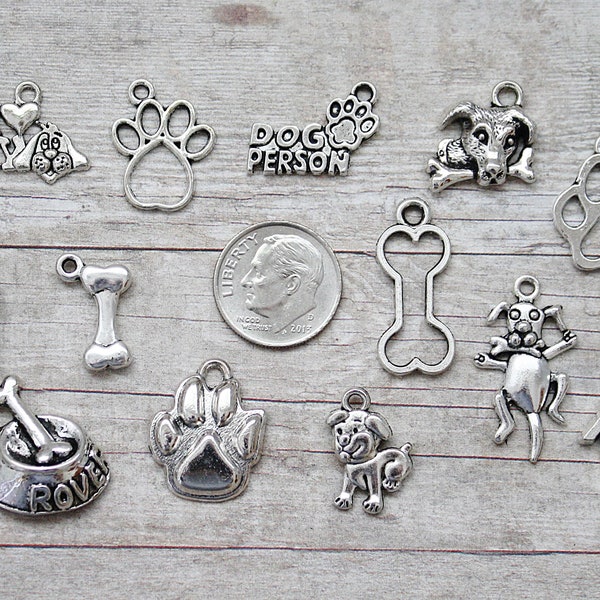 13pc or 5pc Dog Charm Set Lot Collection / Jewelry, Scrapbooking, Crafts / Choose Charms, Split Rings, Lobster Clasps or European Bails