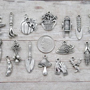 18pc or 5pc Vegetable Gardening Charm Set Lot Collection /Scrapbooking, Jewelry/Choose Charms, Split Rings, Lobster Clasps or European Bails