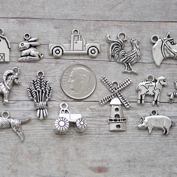 13pc or 5pc Farm / Ranch Charm Set Lot Collection / Jewelry, Scrapbooking / Choose Charms, Split Rings, Lobster Clasps or European Bails