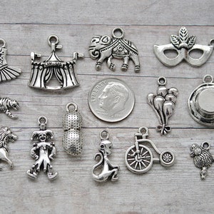 13pc or 5pc Circus Charm Set Lot Collection / Jewelry, Crafts, Scrapbook / Choose Charms, Split Rings, Lobster Clasps or European Bails