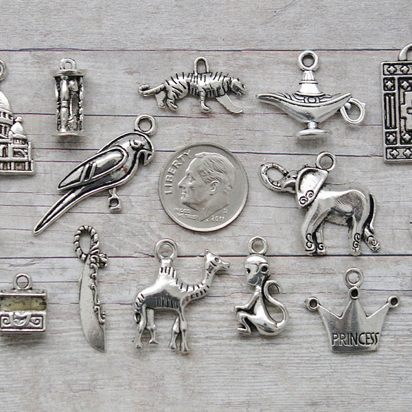 14pc or 5pc Aladdin Charm Set Lot Collection/ Jewelry, Scrapbooking, Crafts / Choose Charms, Split Rings, Lobster Clasps, or European Bails