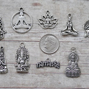 10pc or 5pc Meditation Charm Set Lot Collection / Jewelry, Scrapbooking, Crafts/Choose Charms, Split Rings, Lobster Clasps or European Bails