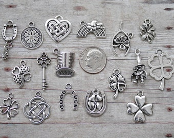 17pc or 5pc St. Patrick's Day Charm Set Lot Collection / Jewelry, Scrapbooking /Choose Charms, Split Rings, Lobster Clasps or European Bails