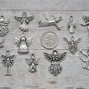 12pc or 5pc Angels / Religious Charm Set Lot Collection /Jewelry, Scrapbooking /Choose Charms, Split Rings, Lobster Clasps or European Bails