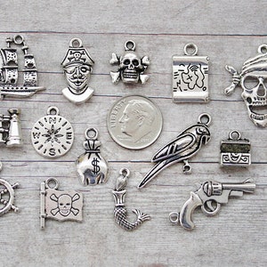 15pc or 5pc Pirate Charm Set Lot Collection / Jewelry, Scrapbooking, Crafts / Choose Charms, Split Rings, Lobster Clasps or European Bails