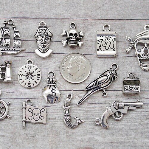 15pc or 5pc Pirate Charm Set Lot Collection / Choose Charms, Split Rings, Lobster Clasps or Bails