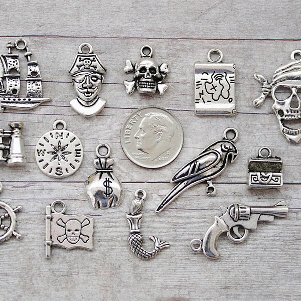 15pc or 5pc Pirate Charm Set Lot Collection / Jewelry, Scrapbooking, Crafts / Choose Charms, Split Rings, Lobster Clasps or European Bails