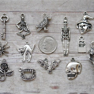 13pc or 5pc Gothic / Goth Charm Set Lot Collection / Jewelry,Scrapbooking / Choose Charms, Split Rings, Lobster Clasps or European Bails