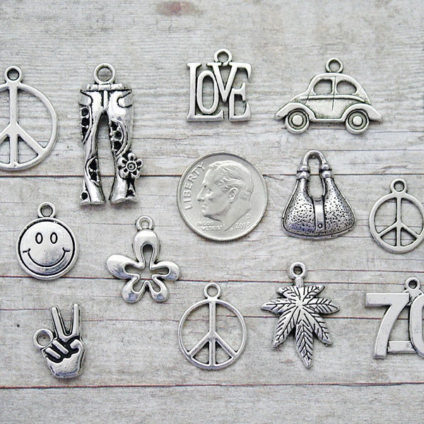 14pc or 5pc Decades 70's / Seventies Charm Set Lot Collection /Jewelry, Crafts/ Choose Charms, Split Rings, Lobster Clasps or European Bails