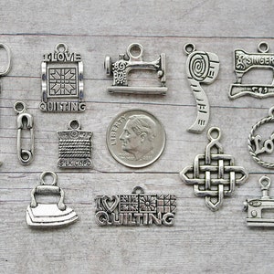 13pc or 5pc Quilting / Quilter Charm Set Lot Collection / Jewelry,Scrapbooking /Choose Charms, Split Rings, Lobster Clasps or European Bails