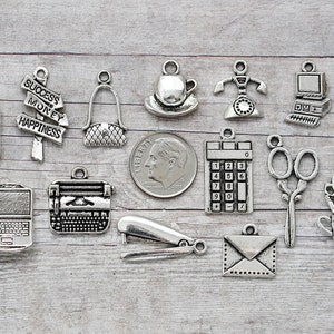 13pc or 5pc Secretary / Receptionist Charm Set Lot Collection/Jewelry, Scrapbook /Choose Charms,Split Rings,Lobster Clasps or European Bails