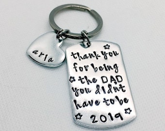 Hand Stamped Stepdad Keychain, Personalized Gift, Aluminum Dog Tag