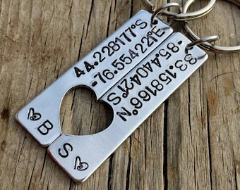 Christmas gift for him, birthday gift for boyfriend, Couples Coordinates keychain set, sweet gifts for boyfriend, long distance keyring