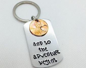 personalized graduation gift, And so the adventure begins key chain, gift for high school graduate, confirmation day present, college bound