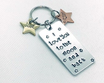 I love you to the moon and back key chain, Mother's day gifts for mom, gift for grandma, custom name keychain, personalized gift for her