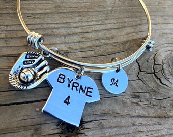 Mothers day gift for mom, Custom charm sports bracelet, stamped name bracelet, mother's bracelet, baseball mom bangle, best gift for mommy