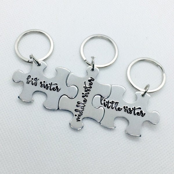 Sister Puzzle Piece Keychain Set, Big Middle Little Sister Gift