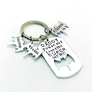 Gifts for Father&#39;s day, Dad Birthday gift from daughter, personalized keychains for dad, custom name keychain kids, Super hero bat key chain