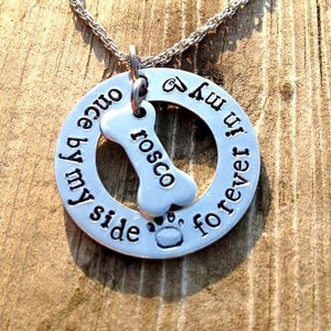 Memorial necklace for loss of a pet, dog lovers custom grieving jewelry, Once by my side forever in my heart personalized dog loss gift