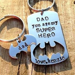 Personalized Superhero Dad Keychain, Aluminum Bat Charm