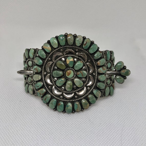 Green Turquoise Jungle Leaf Vintage Native American Navajo Sterling Silver Bracelet Green Turquoise Jungle Leaf Vintage Native American Navajo Sterling Silver Bracelet