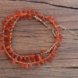 OOAK Carnelian Boho Necklace: Vermeil, Gold Plated Czech Glass
