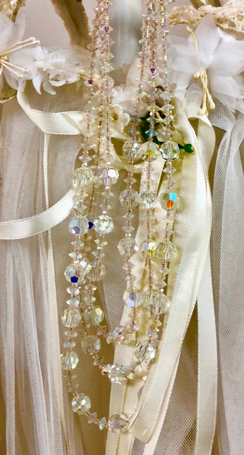 Wedding Kathryne L Wright Prom Graduated Clear AB 3 Strand Faceted Crystal Bead Necklace With Beaded Clasp By Me Vintage Up Cycled