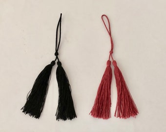 Handmade Silk Double Tassels: Black or Muted Red, Jewelry Embellishment