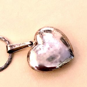 Vintage 1980s Sterling Silver Puffed Heart Pendant with 30&quot; Chain