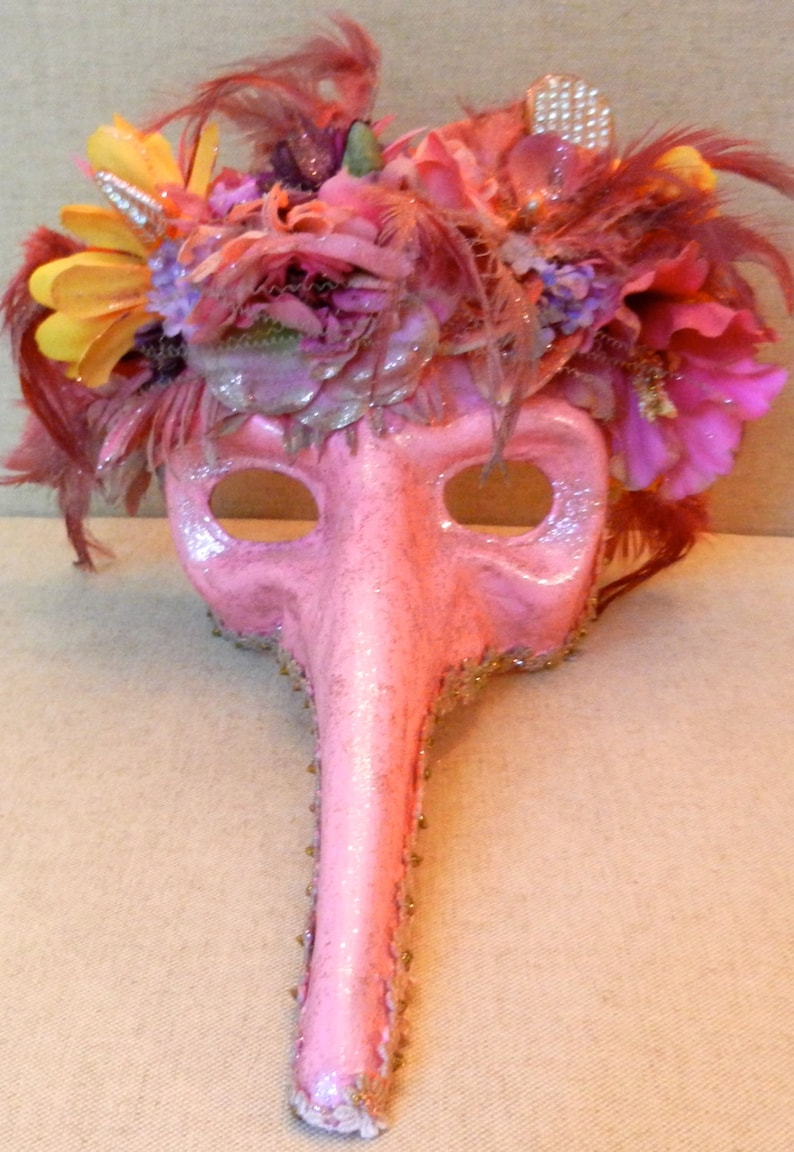 OOAK Faded Beauty Masquerade Mask: Pink Silk Flowers, Feathers ...
