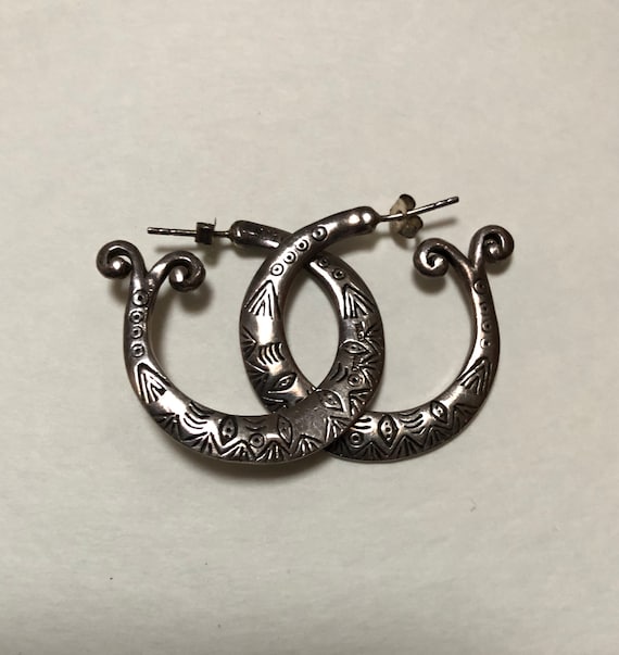Handmade Sterling Silver Hoop Earrings: Thai Tribal Design